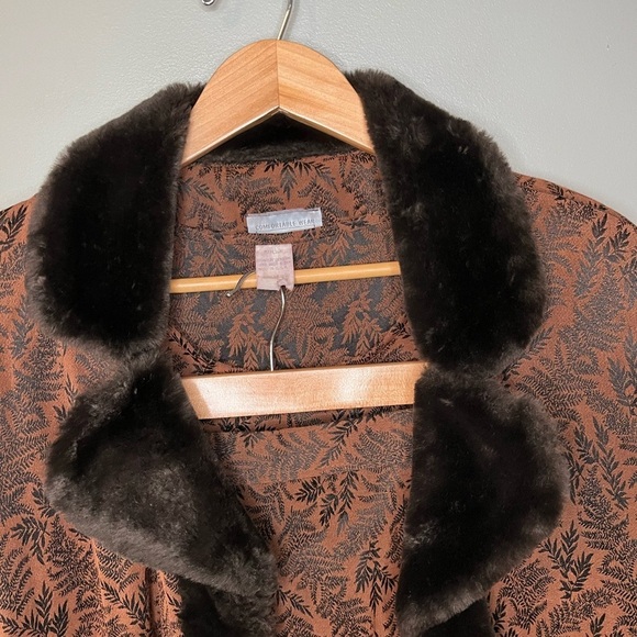 Moon Light USA Vintage 3 Piece Set Bohemian Fern Print Faux Fur Robe Top Skirt - Picture 5 of 16